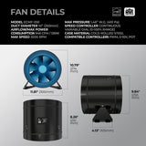 TerraBloom 10" EC Duct Fan with Remote Speed Controlled, 946 CFM, 126W - TerraBloom
