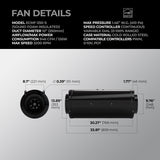 TerraBloom 10" Silenced EC Inline Duct Fan, ECMF-250-S, 946 CFM, 126W - TerraBloom