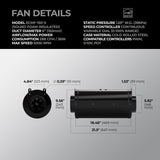 TerraBloom 6" Silenced EC Inline Duct Fan, ECMF-150-S, 288 CFM, 36W - TerraBloom