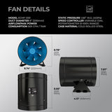 TerraBloom 8" EC Inline Duct Fan with Variable Speed Controller, ECMF-200, 569 CFM, 74W - TerraBloom