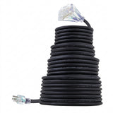 TerraBloom Outdoor Extension Cord 100 FT Rubber 10/3 SJEOW 10 AWG Triple Outlet Heavy Duty Black Wire Flexible TPE Cold Weather Jacket Lighted End UL Listed