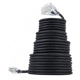 TerraBloom Outdoor Extension Cord 50 FT Rubber 10/3 SJEOW 10 AWG Triple Outlet Heavy Duty Black Wire Flexible TPE Rubber Cold Weather Jacket Lighted End UL Listed