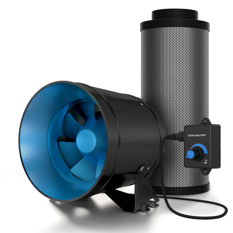6" Filter and Fan VOC Filtration Combo. 240 CFM Max Clean Air Delivery Rate, 21 lbs of Activated Carbon. For Medium Sized Rooms 110-180 square feet footprint