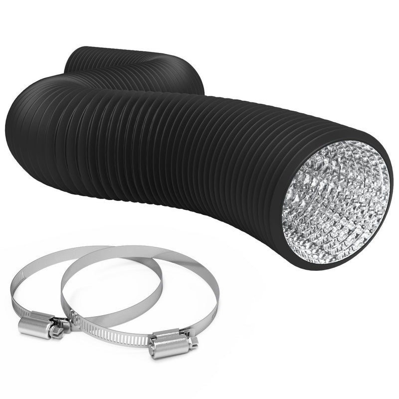 TerraBloom 10" Air Duct - 25 FT Long, Black Flexible Ducting with 2 Clamps - TerraBloom