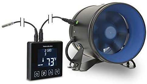 TerraBloom 10" Inline Duct Fan, ECMF-250-SMT, Thermostat Speed Controller, 946 CFM, 126W - TerraBloom