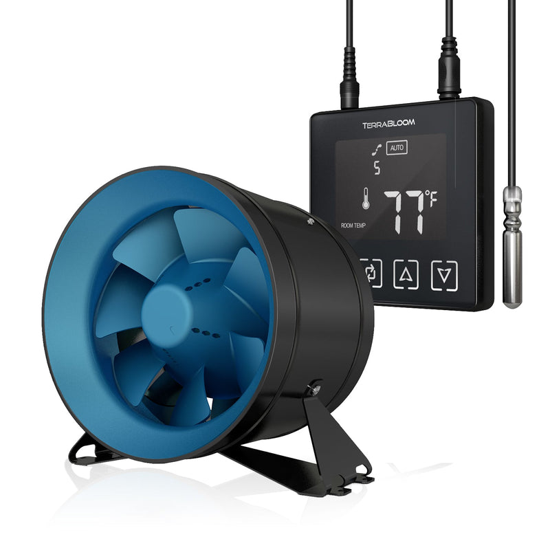 TerraBloom 10" Inline Duct Fan, ECMF-250-SMT, Thermostat Speed Controller, 946 CFM, 126W - TerraBloom