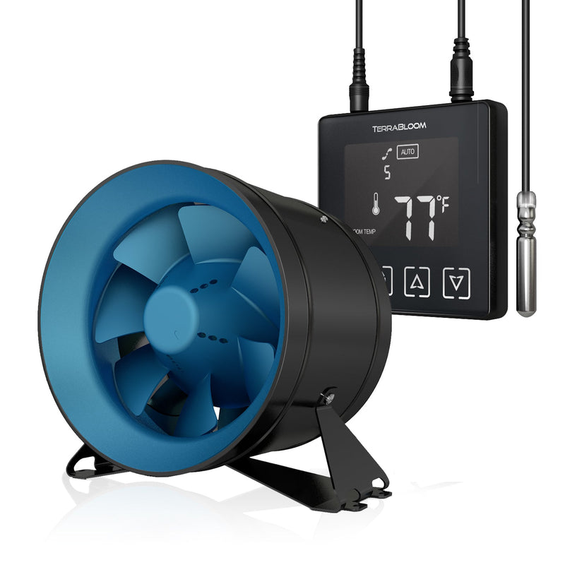 TerraBloom 12" (313mm) Inline Duct Fan, ECMF-315-SMT, Thermostat Speed Controller, 1662 CFM, 268W - TerraBloom
