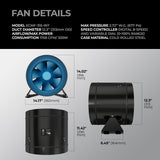 TerraBloom 12.3" (313mm) Inline Duct Fan, ECMF-315-INT (220-277V), 1700 CFM, 320W - TerraBloom