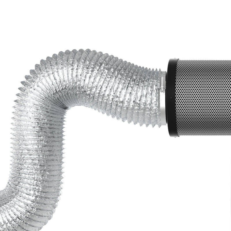 TerraBloom 4" Air Duct - 25 FT Long, Silver Flexible Ducting with 2 Clamps - TerraBloom