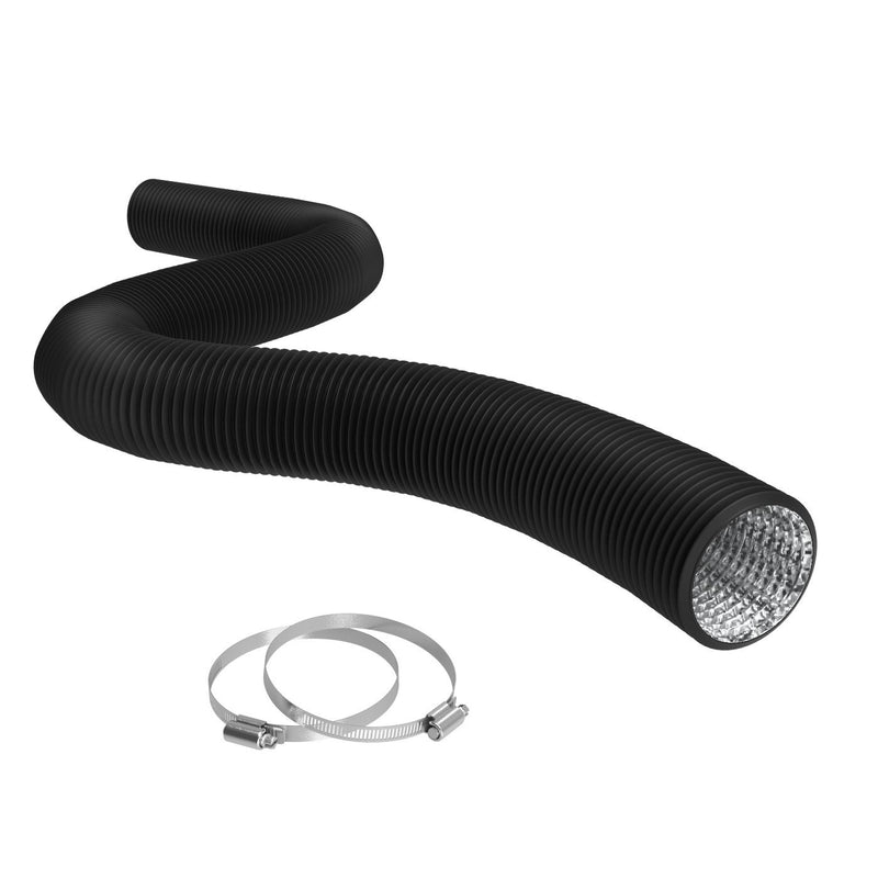 TerraBloom 4" Air Duct - 8 FT Long, Black Flexible Ducting with 2 Clamps - TerraBloom