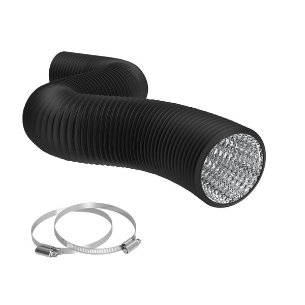 TerraBloom 6" Air Duct - 25 FT Long, Black Flexible Ducting with 2 Clamps - TerraBloom