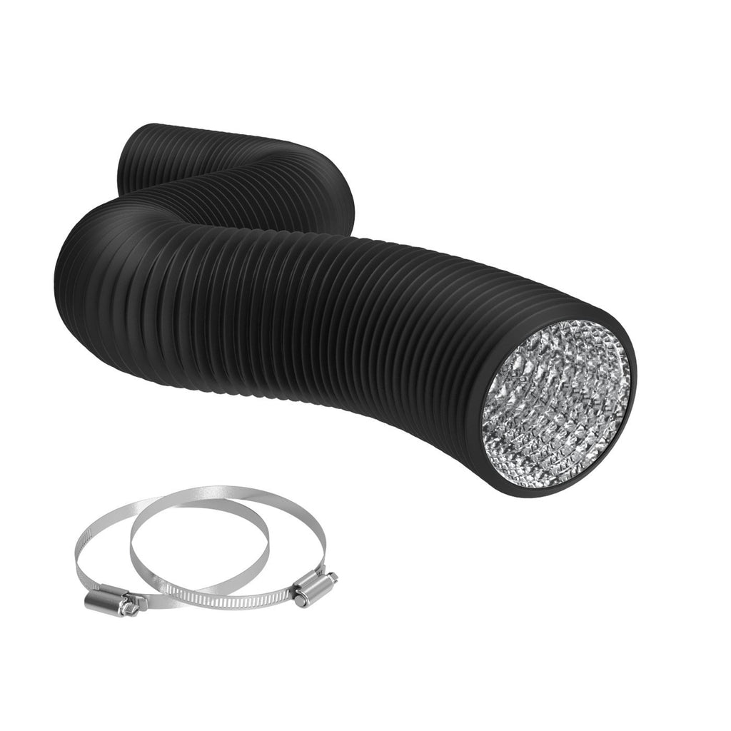 TerraBloom 6 Air Duct - 8 FT Long, Black Flexible Ducting with 2 Clam