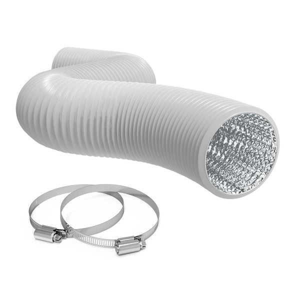 TerraBloom 6" Air Duct - 8 FT Long, White Flexible Ducting with 2 Clamps - TerraBloom