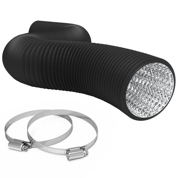 TerraBloom 8" Air Duct - 25 FT Long, Black Flexible Ducting with 2 Clamps - TerraBloom
