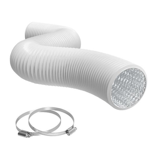 TerraBloom 8" Air Duct - 25 FT Long, White Flexible Ducting with 2 Clamps - TerraBloom
