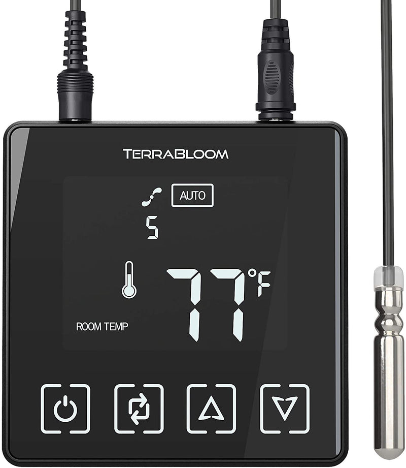 TerraBloom 8" Inline Duct Fan, ECMF-200-SMT, Thermostat Speed Controller, 568 CFM, 75W - TerraBloom