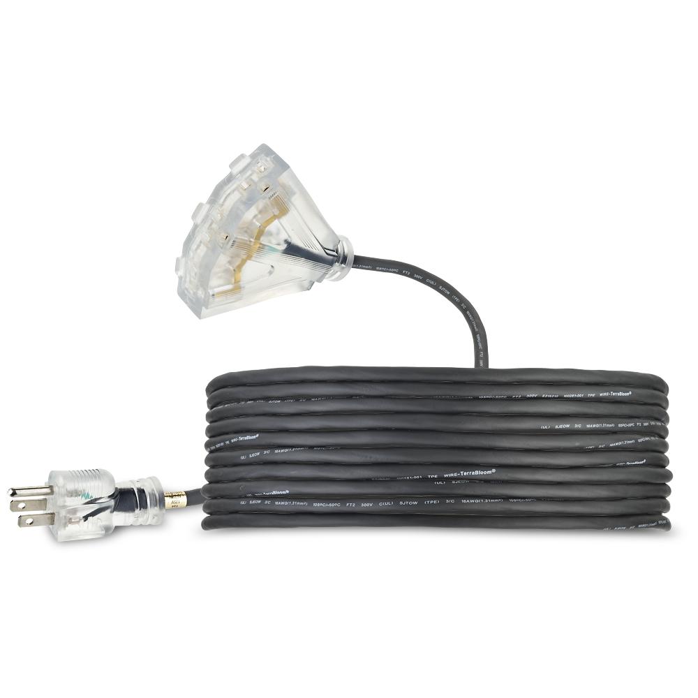 TerraBloom Outdoor Extension Cord 25 FT Rubber 16/3 SJEOW Triple Out