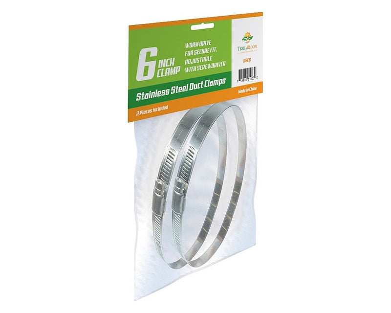 TerraBloom Stainless Steel Clamps 6" - Adjustable Worm Drive Duct Hose Clamp - 2 Pack - TerraBloom